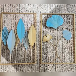 Gold and Blue Metal Wall Art Decor